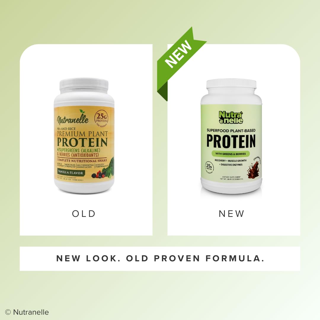 Nutranelle - Plant Based Protein Powder - 25 g Vegan Protein Powder with 30 Servings - Blended Rice & Pea with Superfoods & Amino Acids - Zero Sugar - Chocolate