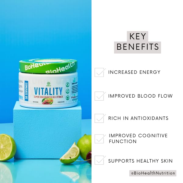 BioHealth Nutrition Vitality - Super Concentrated Red Spinach | Nitric Oxide for Daily Blood Pressure Support & Circulation Hearth Healthy Powder
