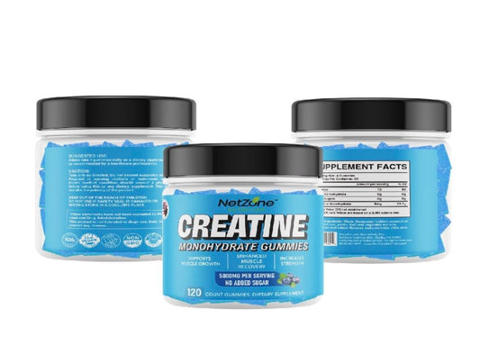 NetZone Nutrition Creatine Monohydrate Gummies for Men & Women-5g of Creatine Monohydrate per Serving- Increase Strength and Build Muscle,Sugar Free,Vegan,Blueberry Flavor, 120 Count