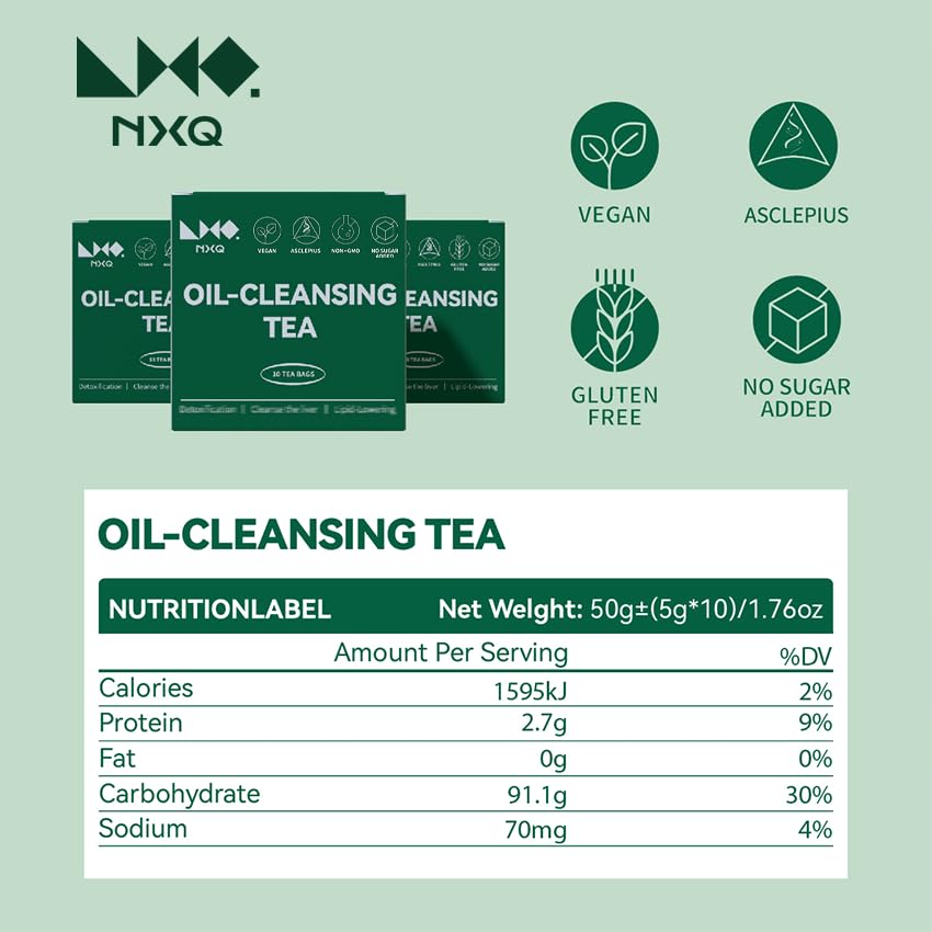 NXQ Oil Cleansing Tea (60 Bags) - Winter Melon, Lotus Leaf, Cassia Seed,Poria, Green Tea & More - Traditional Natural Herbs for Health