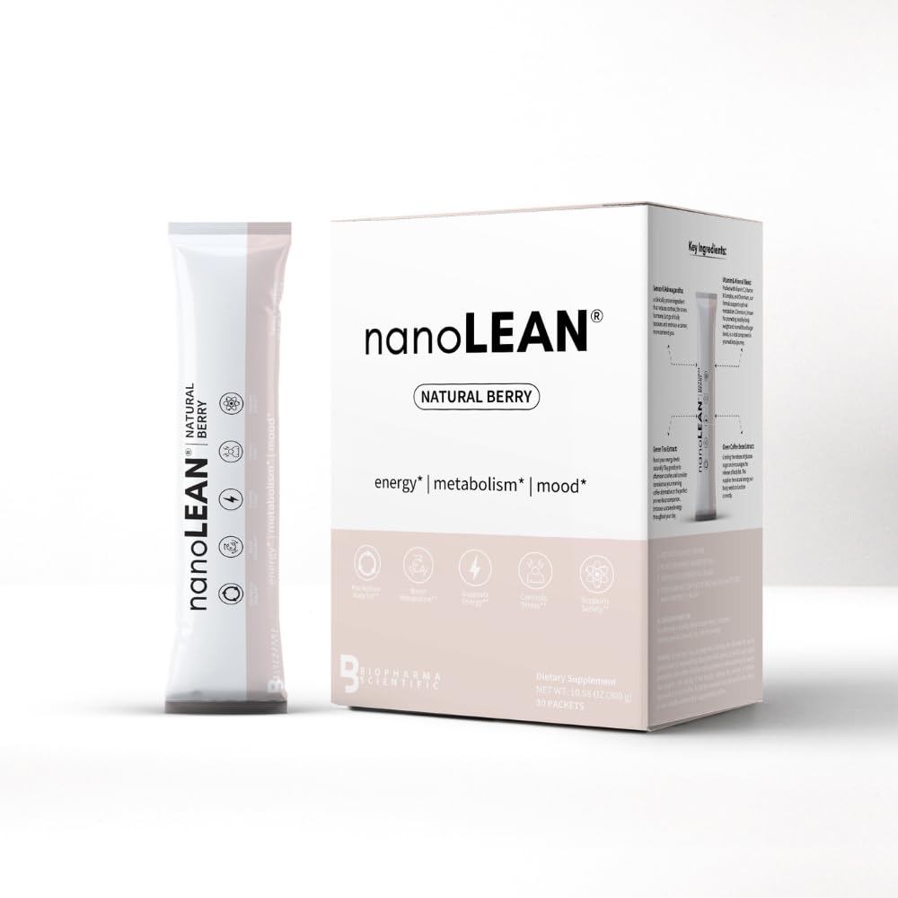 Biopharma Scientific NanoLean Natural Weight Management and Healthy Energy Drink | Natural Berry Flavor| 30 Servings | Fat Burning, Increased Metabolism | Ashwagandha, Green Tea