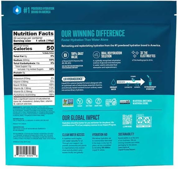 Liquid Hydration Multiplier Popsicle Firecracker, Electrolyte Powder Drink Mix | Convenient Single-Serving Sticks 30 Packs in Resealable Pouch