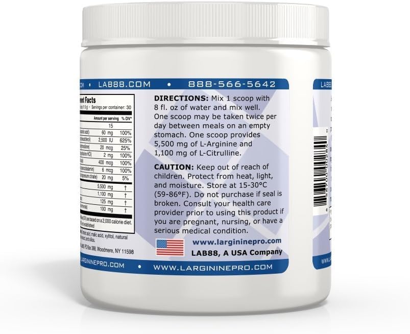 L-ARGININE PRO | 5,500mg L-Arginine Plus L-Citrulline 1,100mg Powder Drink Mix Supplement for Increased Nitric Oxide Production (30 Servings (Pack of 3), Rspberry, Orange & Grape)