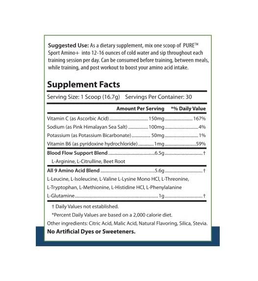 PURE® Amino+ Supports Active Lifestyles and Workout Performance. All 9 Essential Amino Acids & Arginine + Citrulline (501g, 30 Servings 1 Month Supply!) Fruit Splash Flavor!