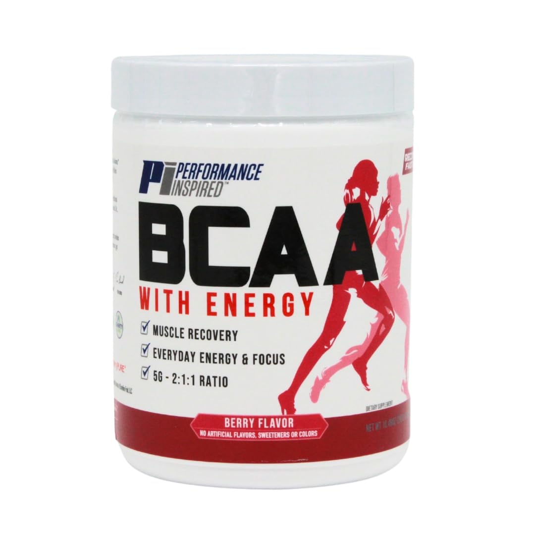 PERFORMANCE INSPIRED Nutrition BCAA with Energy - 5G BCAA, 480mg CherryPURE, 160mg Natural Caffeine - Supports Muscle Recovery & Endurance - Berry Flavor