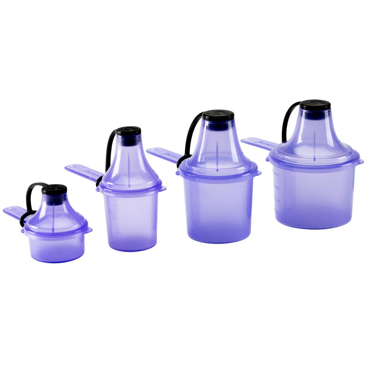 The Scoopie Supplement Container, Scoop, and Funnel System for Pre Workout Powder and Protein, Spill Proof Holder Dispenser, Gym and Shaker Bottle Travel Accessory, 4 Pack, PURPLE, 15cc 30cc 60cc 90cc
