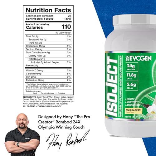 Evogen Isoject Naturals - Whey Protein Isolate | Naturally Flavored, Ultra-Pure Whey Protein Powder with Ignitor™ Enzymes, BCAAs, and EAAs | Enhanced Absorption & Recovery | Vanilla Bean | 28 Servings