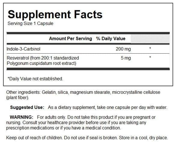 Swanson Indole-3-Carbinol with Resveratrol - I3C Supplement Promoting Cellular Protection - Natural Supplement to Help Maintain Healthy Hormone Balance - (60 Capsules, 200mg Each)