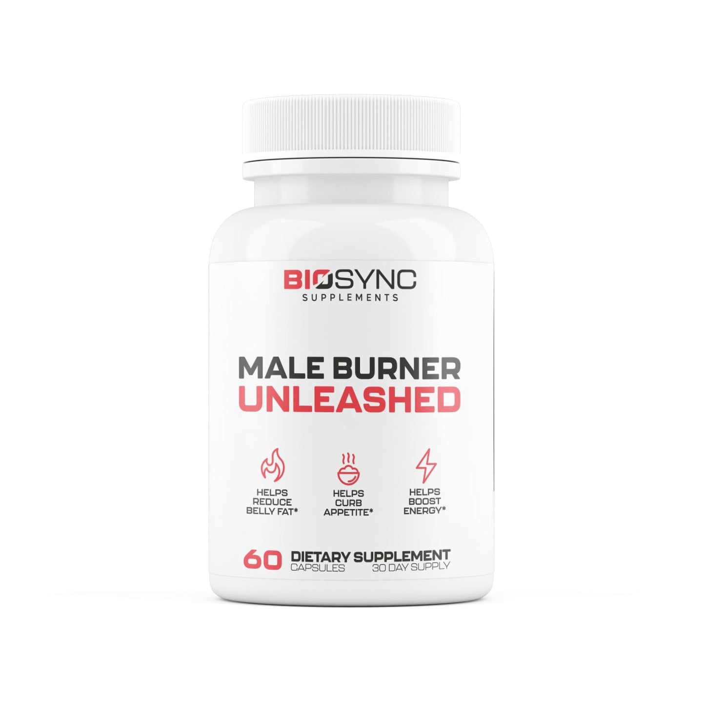 BioSync - Male Burner UNLEASHED | Fat Burner for Men Weight Loss Pills | Appetite Suppressant, Carb Blocker, Energy Booster | 6 Ultra Dosed Powerful Ingredients | Safe 3rd Party Tested - 60 Capsules