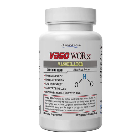 Superior Labs - VASOWORx® - Nitric Oxide Supplement - Extra Strength - 1,600 mg, 180 Vegetable Capsules - 7 Powerful Ingredients - Increased Energy, Stamina, & Circulatory Support