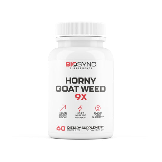BioSync 9 in 1 Horny Goat Weed | Pills for Men Fast Acting Blood Flow | Performance Supplement for Size, Muscle Mass, Circulation | 9 Ultra Ingredients for Fast Results | Proven to Work - 60 Caps