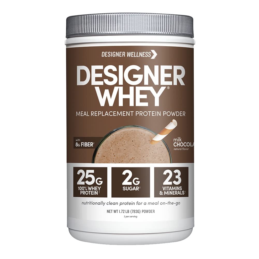 Designer Wellness, Designer Whey Protein Meal Replacement Powder, Organic Superfood Complex Carbs, Vitamins, Minerals, Gluten-Free, Milk Chocolate, 1.72 Pound
