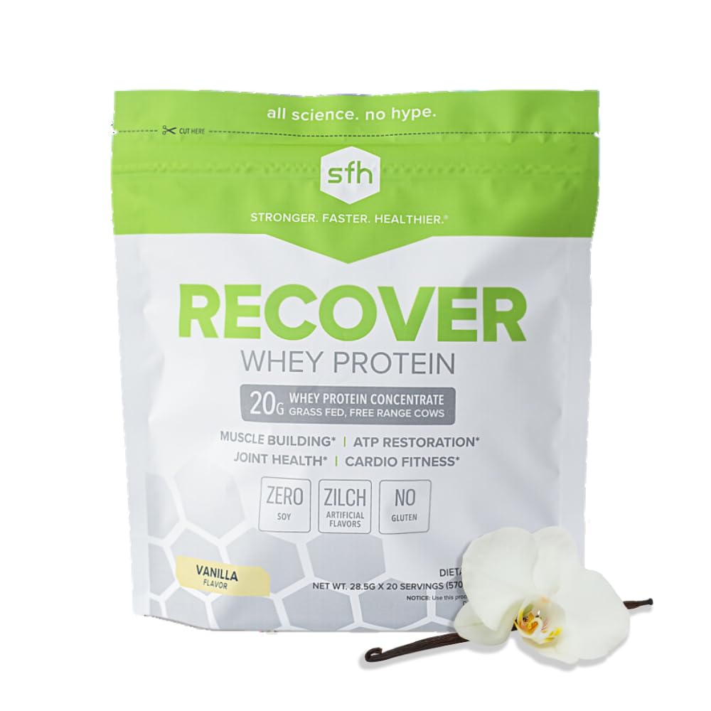 SFH RECOVER Whey Protein Powder (Vanilla) Great Tasting Grass Fed Whey for Post Workout | All Natural | No Soy, No Gluten, No RBST, No Artificial Flavors (20 serving bag)