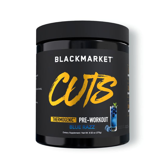 BLACKMARKET CUTS Pre Workout - Flavored Energy Powdered Drink Mix for Men & Women, Great for Muscle Definition, Thermogenic, Creatine Free, (Blue Razz, 30 Servings)