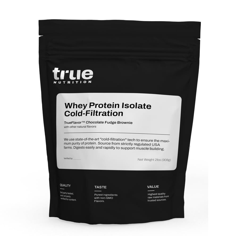 True Nutrition Whey Protein Isolate Cold-Filtration - 100% Whey Protein Powder - 27g Protein per Serving - Mixes Easily and Tastes Great - Third Party Tested - Chocolate Fudge Brownie - 2lb