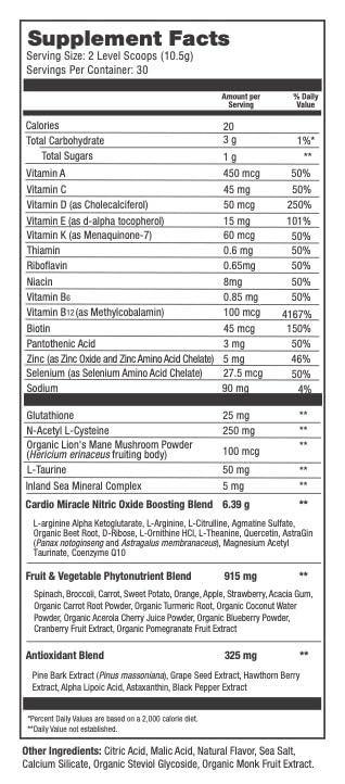 Cardio Miracle - The Complete Nitric Oxide Solution - Nutritional Heart Healthy L-Arginine and Organic Beetroot Drink Mix, 30 Serving Pouch