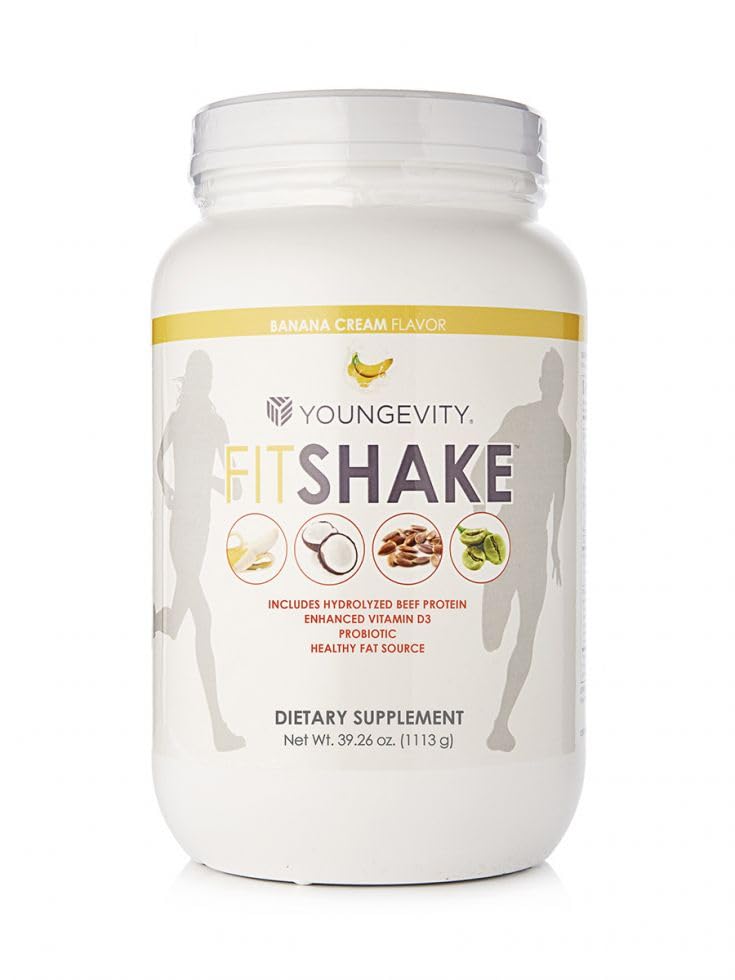 Youngevity FitShake™ Banana Cream | 20g Gut-Friendly Protein | Electrolytes, Minerals, Collagen, Gelatin, Vitamin D, Probiotics, and More | 30 Servings - 2.4 lbs