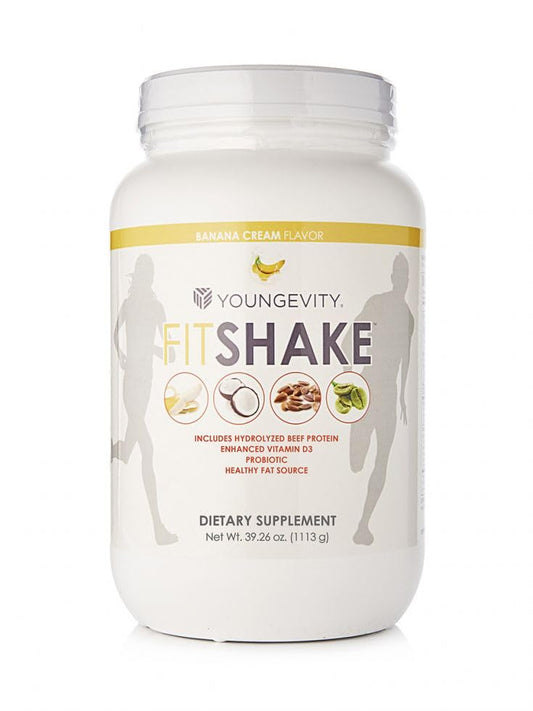 Youngevity FitShake™ Banana Cream | 20g Gut-Friendly Protein | Electrolytes, Minerals, Collagen, Gelatin, Vitamin D, Probiotics, and More | 30 Servings - 2.4 lbs