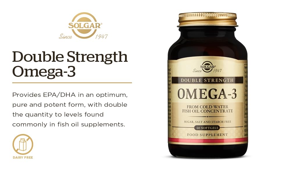 Solgar Double Strength Omega-3 700 mg, 120 Softgels - Fish Oil Supplement - Support for Cardiovascular, Joint & Cellular Health - Contains EPA & DHA Omega 3 Fatty Acids - Gluten Free - 120 Servings