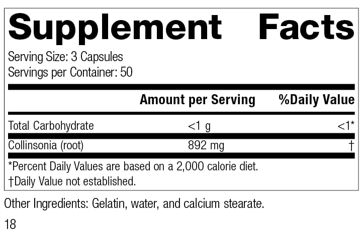 Standard Process Inc. Collinsonia Root - Whole Food Vascular Supplement, Digestive Health, Bladder Support, Digestion, and Kidney Support with Collinsonia Root -150 Capsules
