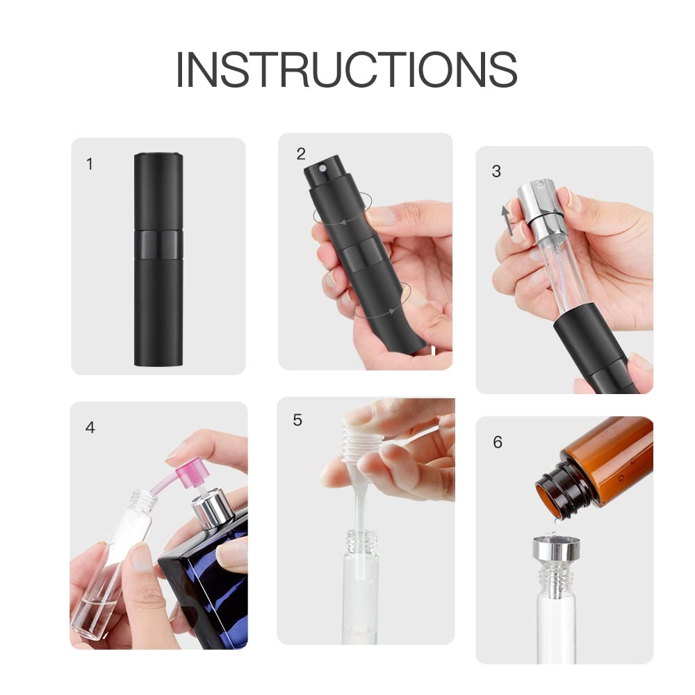 LISAPACK 8ML Atomizer Perfume Spray Bottle for Travel (3 PCS) Empty Cologne Dispenser, Portable Sprayer (Black)