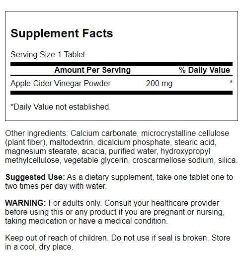 Swanson Double-Strength Apple Cider Vinegar 200 Milligrams 30 Tabs