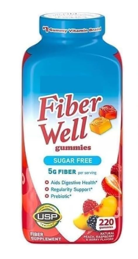 Vita Fiber Well Gummies, Sugar Free, Peach, Raspberry & BlackBerry Flavors, 220 Count, Pack of 1