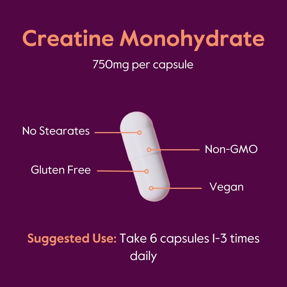 BESTVITE Creatine Monohydrate 750mg (240 Vegetarian Capsules) - Micronized - No Stearates - Vegan - Non GMO - No Gelatin - Gluten Free - Creatine Capsules