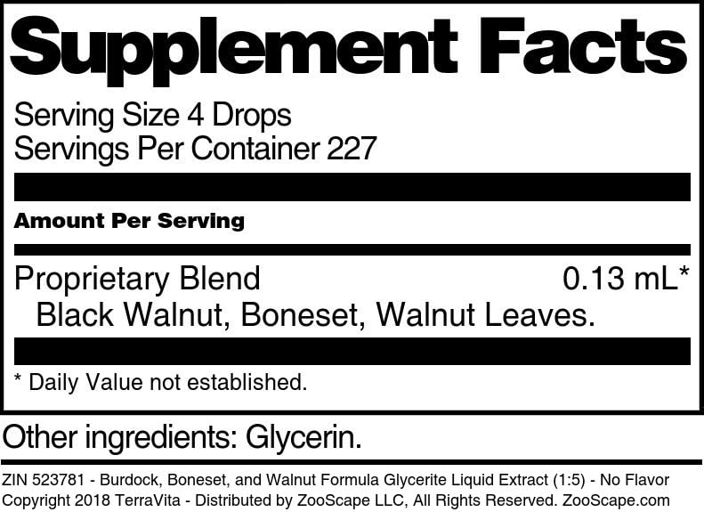 Terravita Burdock, Boneset, and Walnut Formula Glycerite Liquid Extract (1:5) - No Flavor (1 oz, ZIN: 523781) - 2 Pack