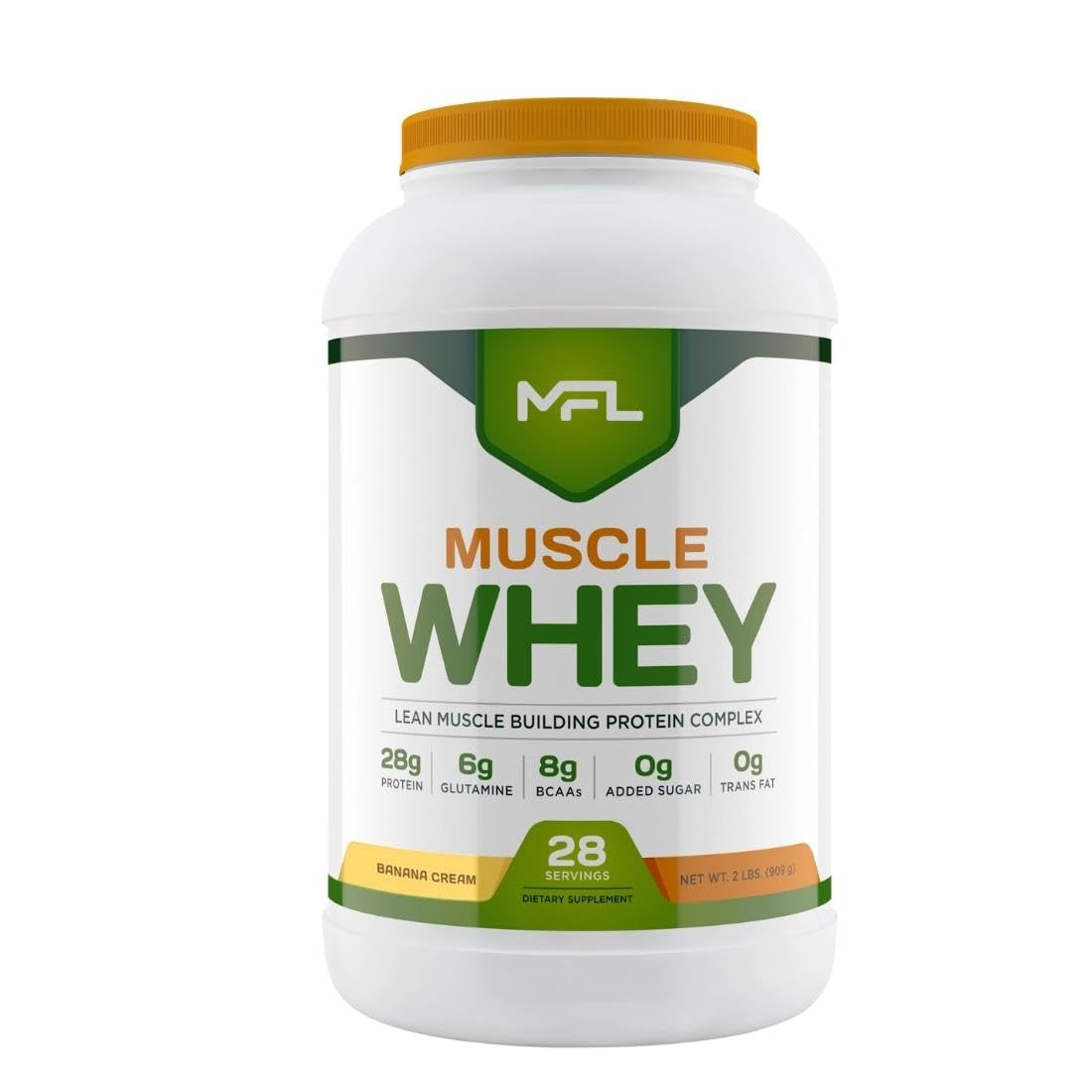MFL Muscle Whey Protein l 28g of Protein l 8g BCAAs l Keto Friendly l Low Carbs l 2 lbs (Vanilla Bean)