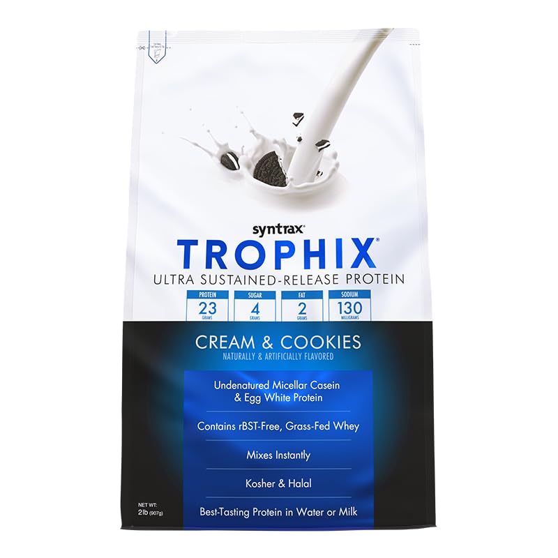 Syntrax Nutrition Trophix Protein Powder, Ultra Sustained-Release Protein Blend, Real Cookie Pieces, Cream & Cookies, 2 lbs