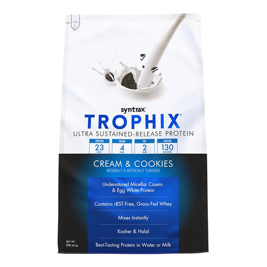 Syntrax Nutrition Trophix Protein Powder, Ultra Sustained-Release Protein Blend, Real Cookie Pieces, Cream & Cookies, 2 lbs