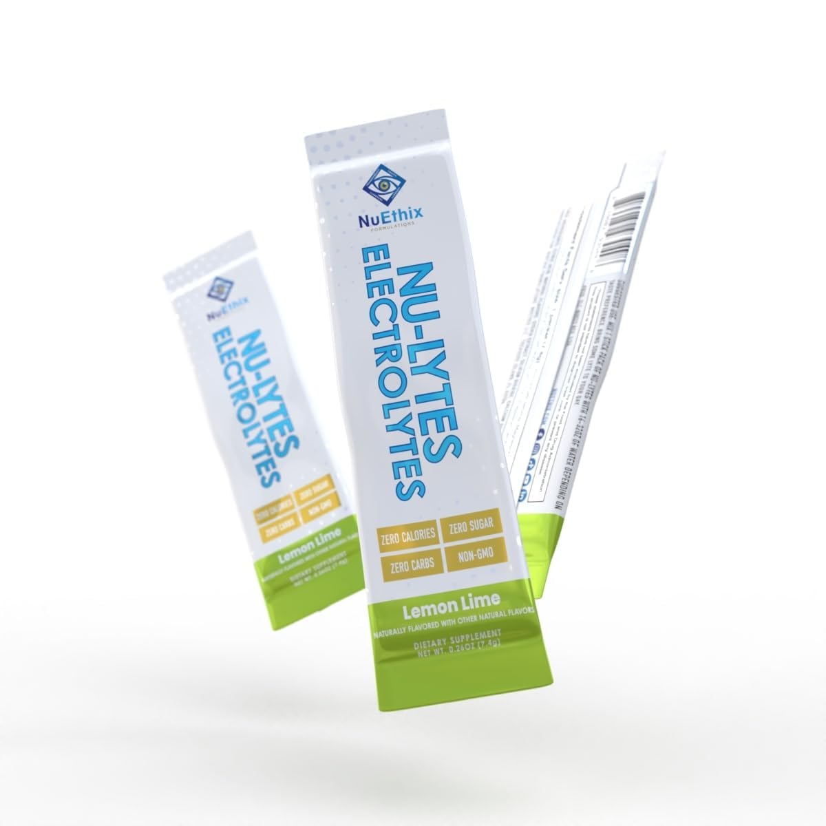 NuEthix Formulations NU-LYTES Electrolytes Hydration Packets, Zero Calories, Zero Sugar, Zero Carbs, Non-GMO, Electrolytes Powder Packets, Glycogen Replenishment, 15 Servings (Lemon Lime)