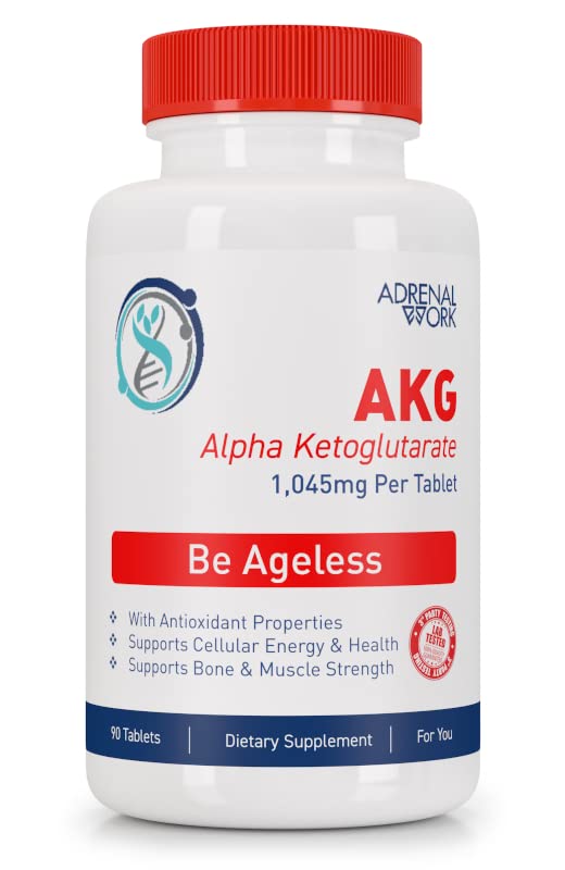 Adrenalwork - AKG (Alpha Ketoglutarate) and L arginine Supplement - 1,000 mg per Tablet, 90 Day Supply - Cellular Detox to Support Healthy Aging : Stronger Bones, Less Grey Hair, Better Gut Health*