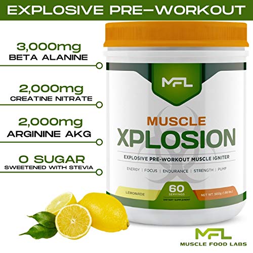 MFL Muscle Xplosion | Pre-Workout | 0 Sugar | Sweetened with Stevia | All-Natural | 60 Servings (Lemonade)