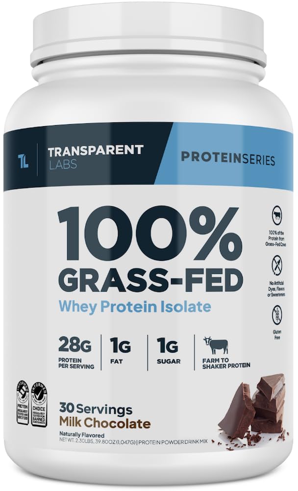 Transparent Labs Grass-Fed Whey Protein Isolate - Naturally Flavored, Gluten Free Whey Protein Powder with 28g of Protein per Serving & 9 Amino Acids - 30 Servings, Milk Chocolate