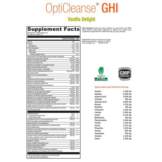 XYMOGEN OptiCleanse GHI Detox Gut Cleanse - Vegan Protein Powder with Liquid Vitamins for Digestive Health, Immmune Support + Liver Support - Sugar Free and Gluten Free - Vanilla Delight (10 Packs)