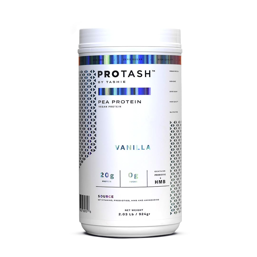 PROTASH Vegan Protein Powder Vanilla by TASHIE - Organic Plant Based Protein Powder with BCAA, HMB & Probiotics, Zero Sugar, Non-GMO, Gluten Free, Keto-Friendly, NSF Certified - 28 Servings