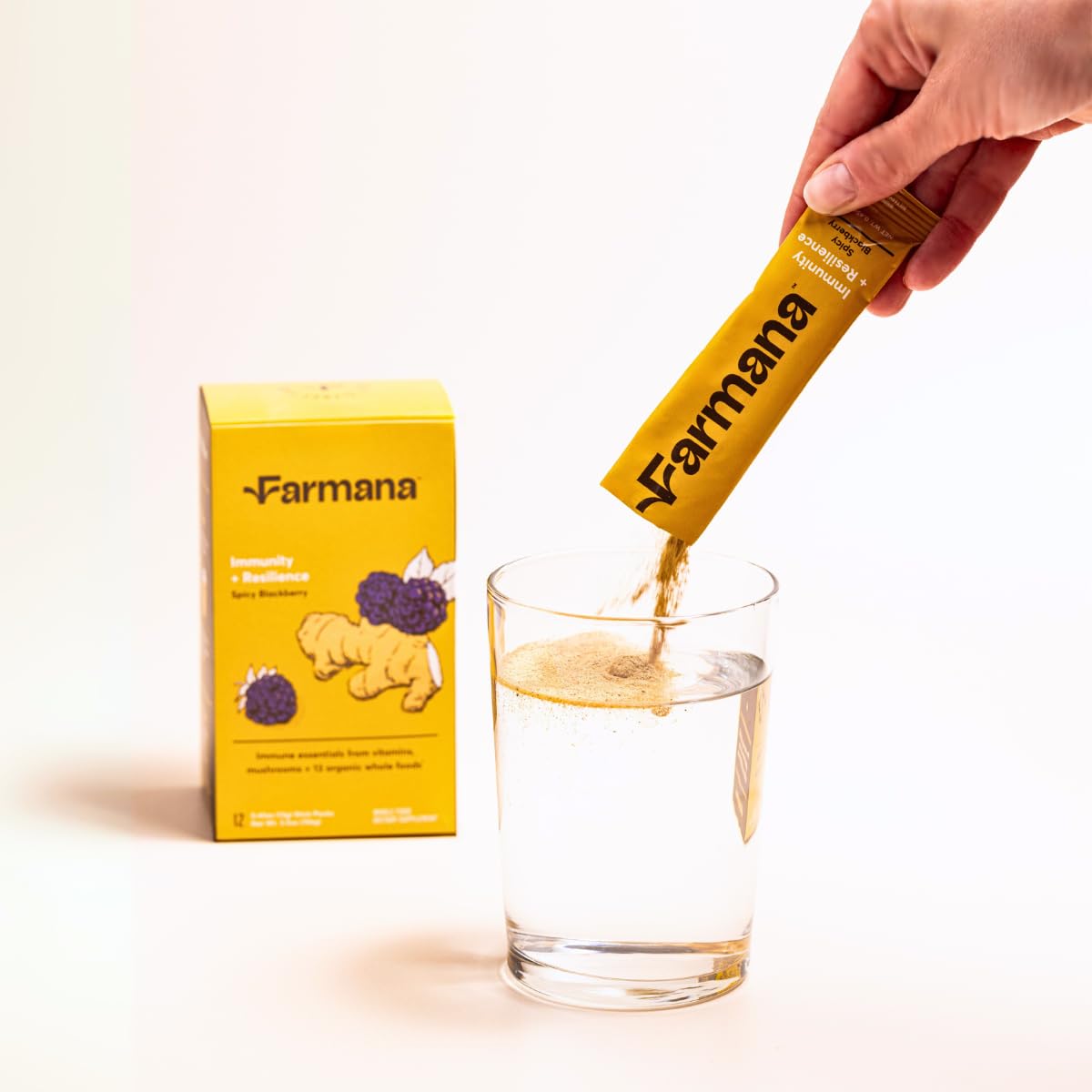 Farmana Immune Support Drink Mix - Immune Support with Mushrooms and Botanicals - Antioxidant-Rich Vitamin D & C Blend - Daily Immune Booster with Organic Ingredients - Spicy BlackBerry Ginger