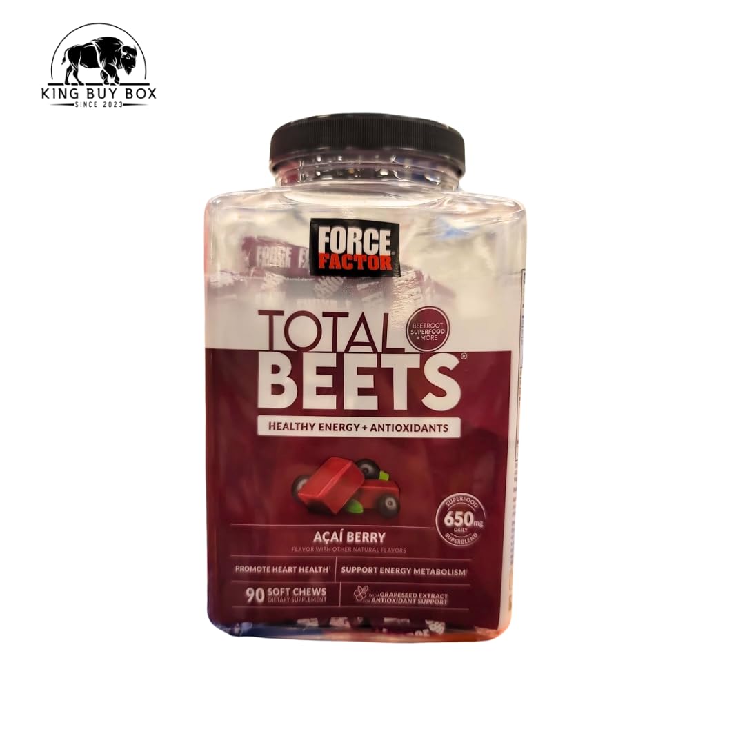 KING BUY BOX Pill Box (Color May Vary) Bundle with Total Beets, Beet Root Superfood Soft Chews, Acai Berry (90 ct.) compatile with Factor Force