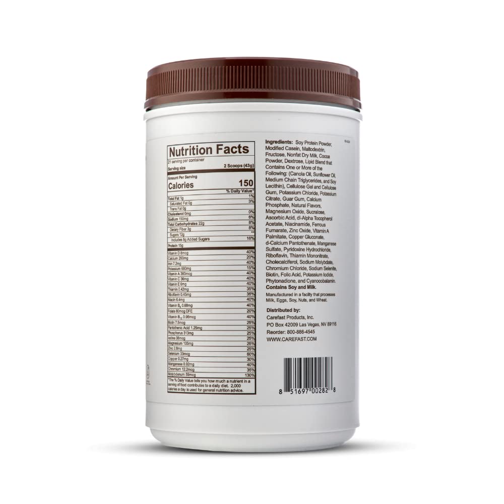 CAREFAST Vintage Plan Meal Replacement Mix - Chocolate - 21 Serving Weight Loss Powder - 15g Protein - 3g Fiber - 24 Vitamins & Minerals 2 lb Protein Shake Smoothie