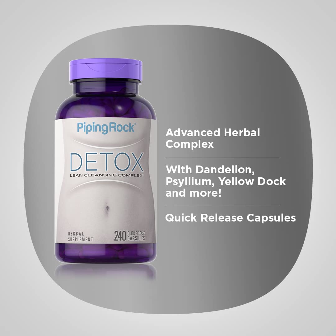 Piping Rock Detox Cleanse Capsules | 240 Pills | Herbal Complex | Lean Formula | with Dandelion Root Extract, Psyllium Husk, and Milk Thistle | Non-GMO, Gluten Free Supplement