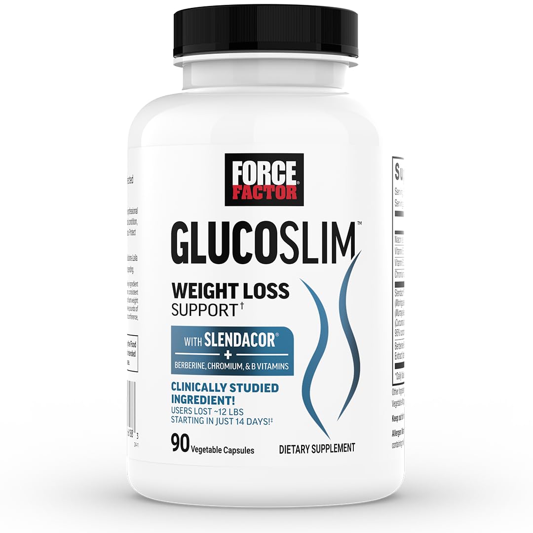 FORCE FACTOR GlucoSlim Weight Loss Pills & Metabolism Booster, Non-Stimulant Thermogenic Fat Burner & Appetite Suppressant, with Clinically Studied Slendacor, 90 Vegetable Capsules