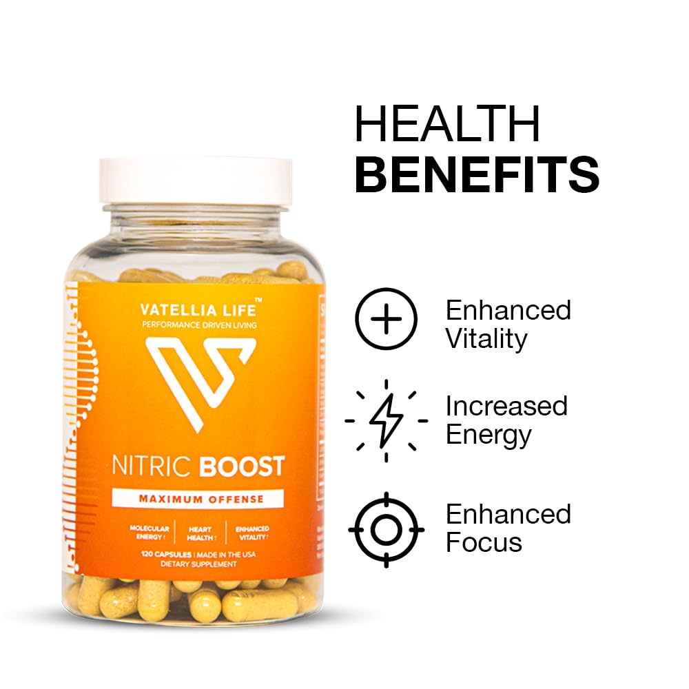 Vatellia Life Nitric Boost - Nitric Oxide Supplement for Men | High Absorption Formula | 100% Natural Ingredients | Best Nitric Oxide Booster | Increase Blood Flow | 2 Month Supply