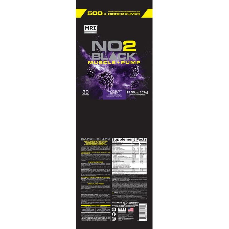 MRI NO2 Black Nitric Oxide Supplement for Pump, Muscle Growth, Vascularity & Energy - Powerful NO Booster Pre-Workout with Citrulline + 30 Servings (Black Razzy Ripped)