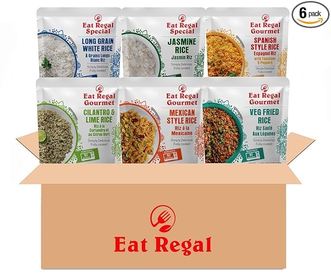 Eat Regal 6 Flavor Ready to Eat Variety Pack of 6 88oz Jasmine Spanish Long Grain White Cilantro  Lime Mexican and Veg Fried Rice  Side Dish  Microwavable Food  Rice Microwavable  Heat and Eat