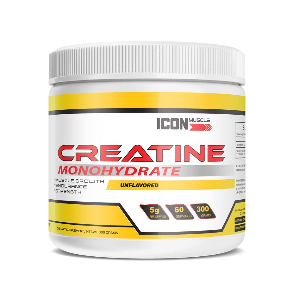 Icon Muscle Creatine Monohydrate Powder 300 Grams | Post Workout Recovery | Muscle Building Creatine Supplements | Unflavored