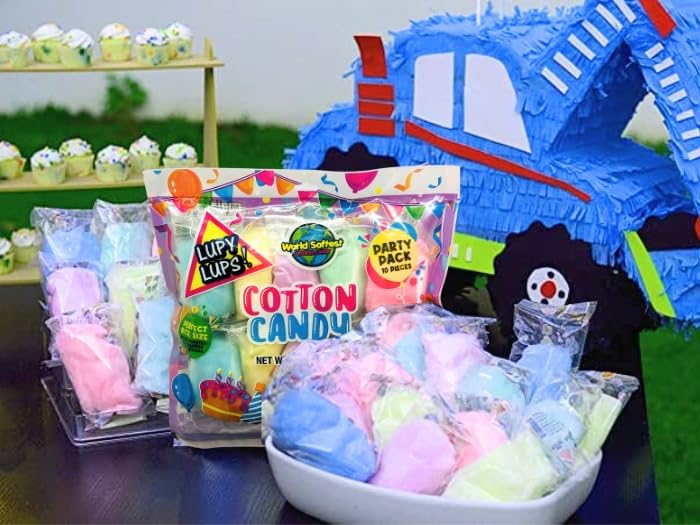 Lupy Lups Cotton Candy Party Pack 05 oz each  Individually Wrapped Pastel Candy for Stocking Treats Party Favors Buffet table and Piñata Assorted 10 Pack