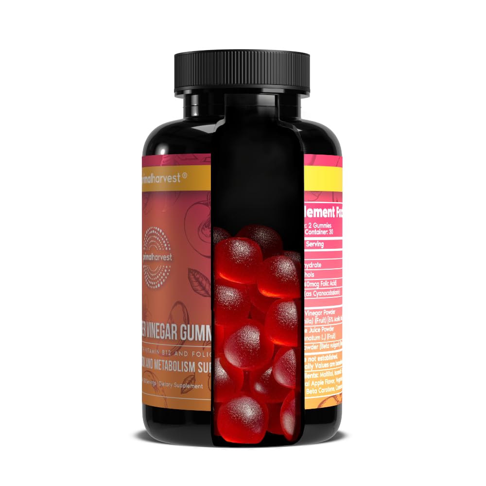 Primal Harvest ACV Gummies, 60 Sugar Free Apple Cider Gummies Beetroot and Pomegranate to Support Immunity, Digestion and Detox 750 MG