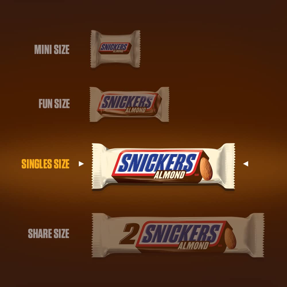 SNICKERS Candy Almond Milk Chocolate Bars Bulk Pack 176 oz Bars Pack of 24